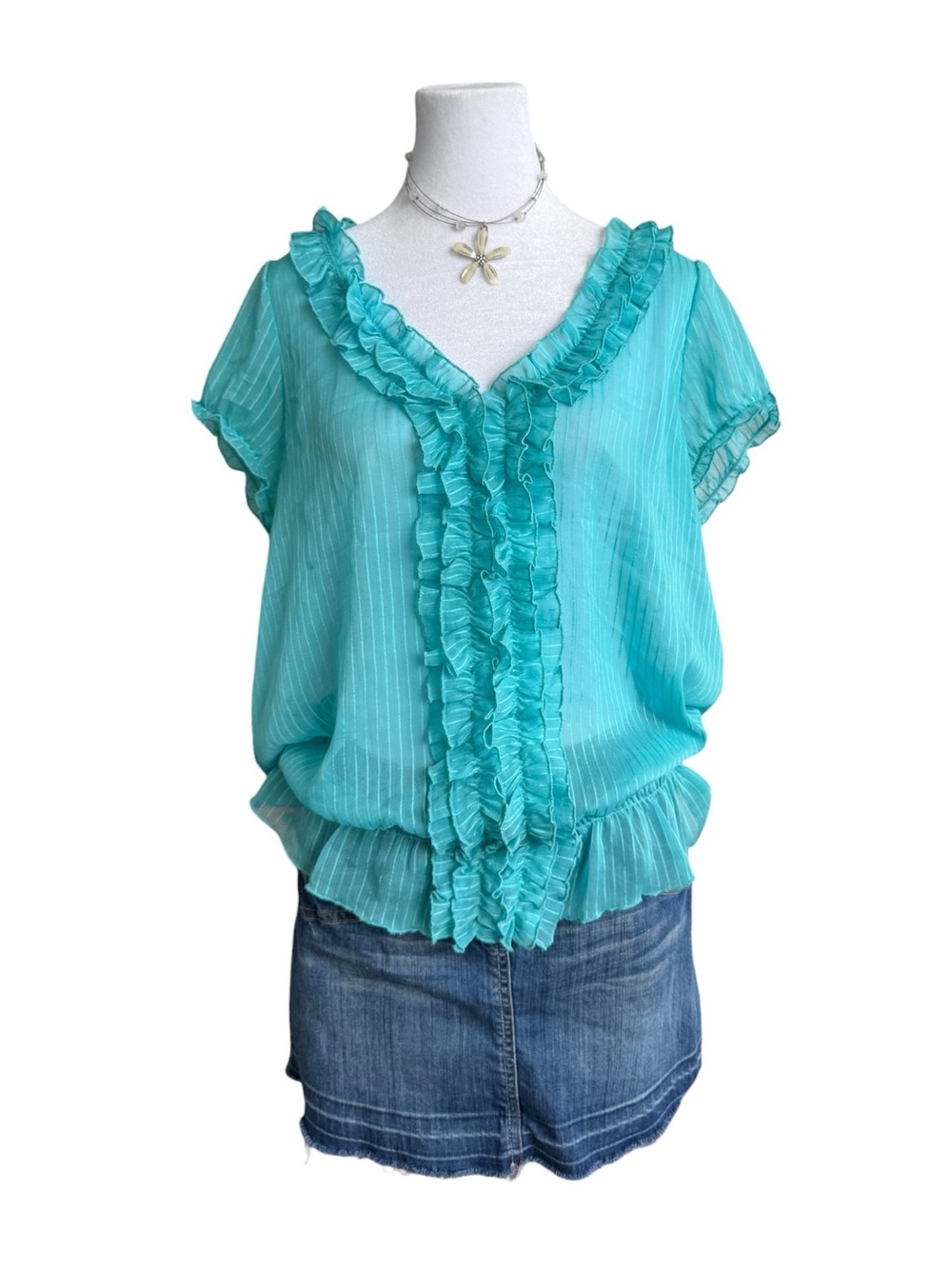 Smart Set Turquoise Ruffle Short-Sleeve Blouse - Picture 4 of 7